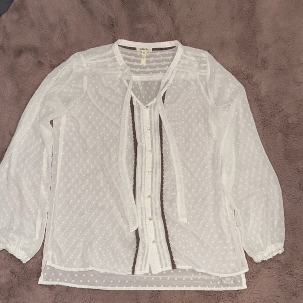 Matilda Jane Renae Swiss Dot Blouse Top Bow Sheer Size M